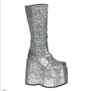 Demonia Boots Double Stack 301-G Silver Glitter